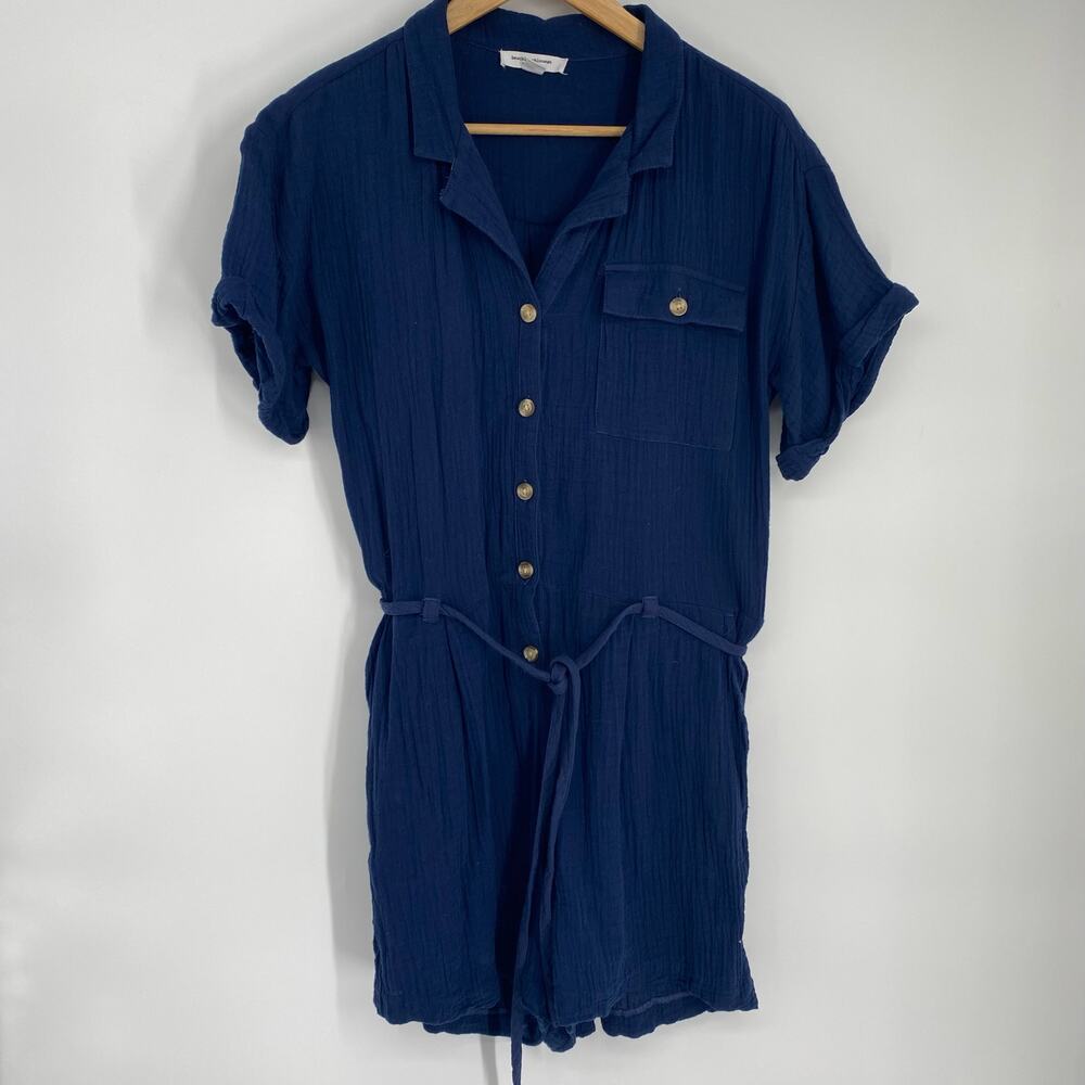 Beach Lunch Lounge Romper Women’s Large Navy Gauze Crinkle Cotton Coastal Beach